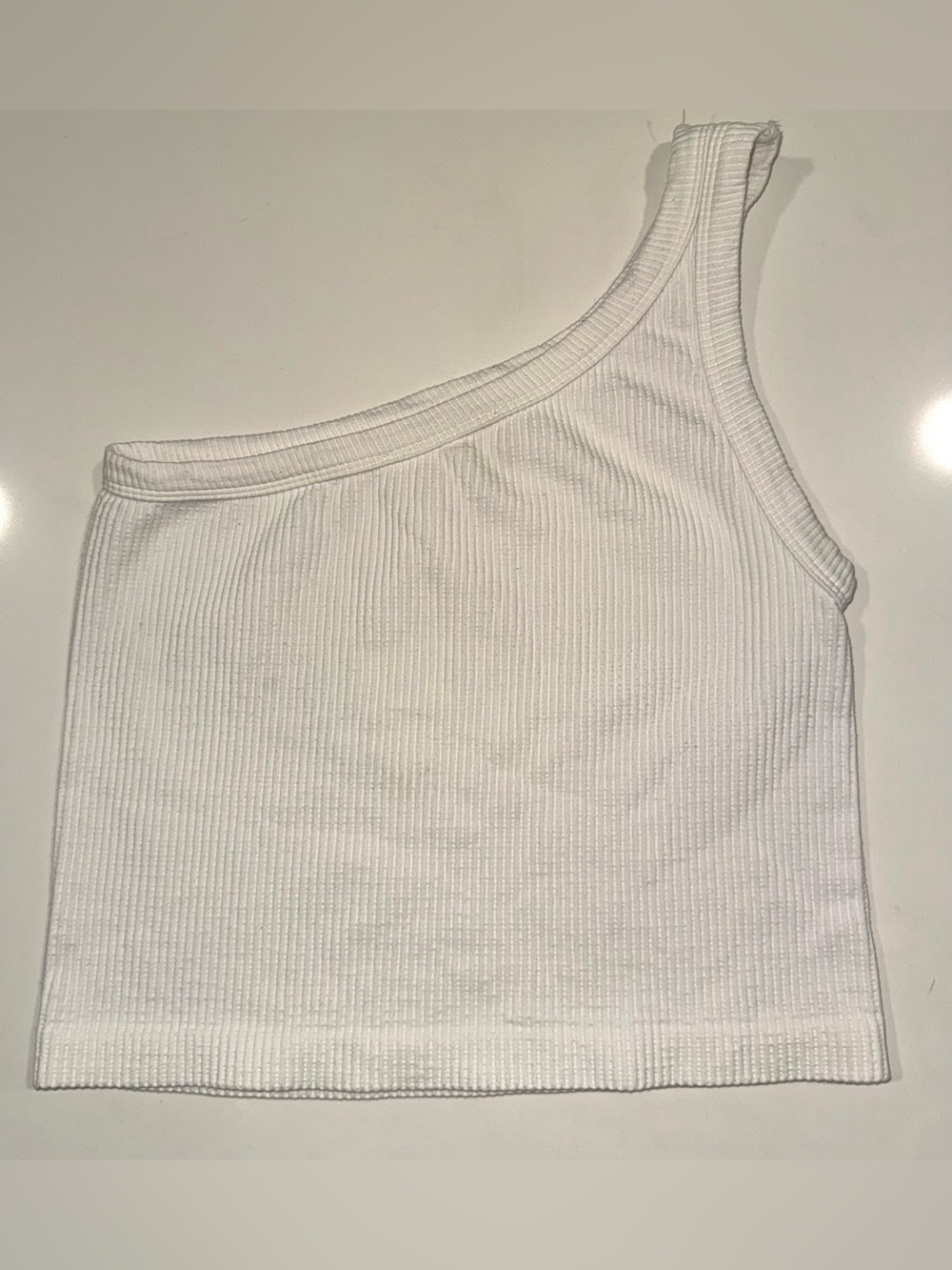 American Threads White Ribbed One-Shoulder Tank - Picture 3 of 3